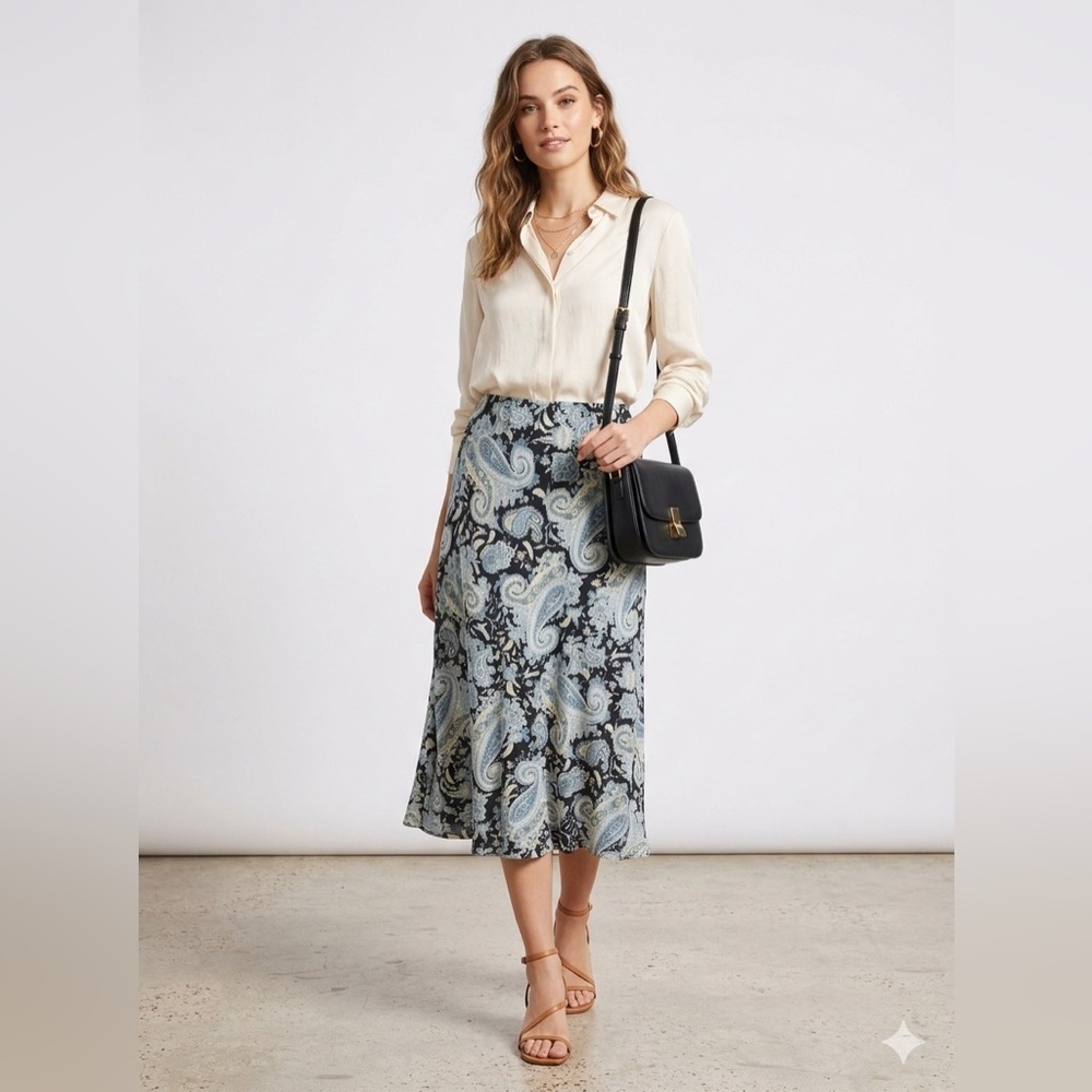 Vintage Y2K Rena Rowan Paisley Maxi Skirt - Blue & Teal - Size L